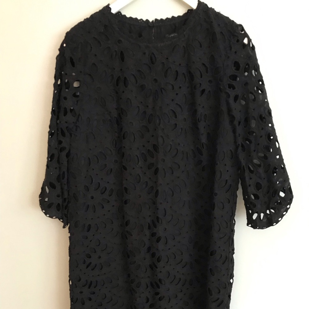 Eyelet cotton mini dress in black